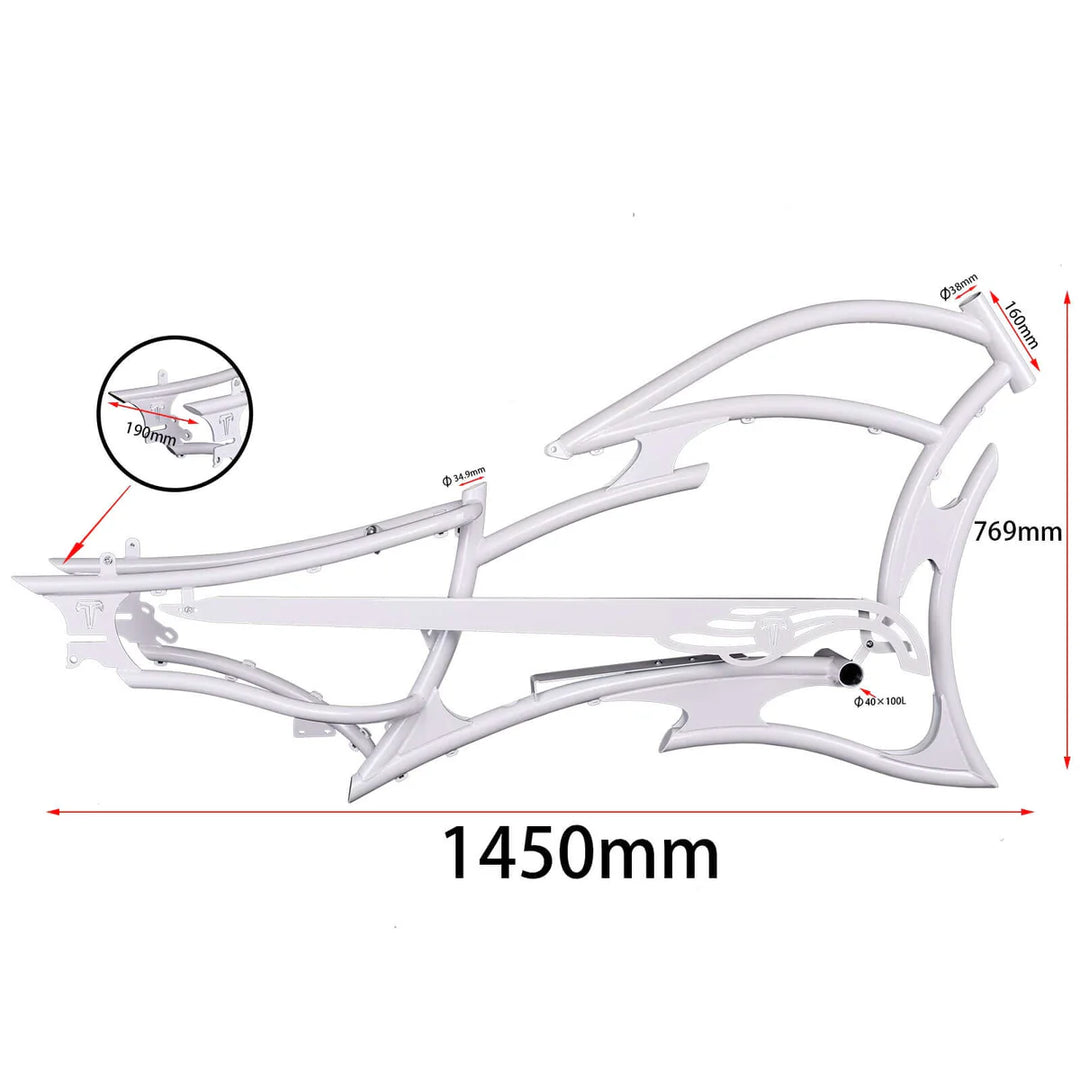 Tracer FM-RAPTOR Ebike Frame 26inch Stretch Chopper for Single Speed/7 Speed - EBike Haul