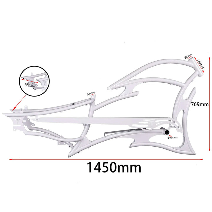Tracer FM-RAPTOR Ebike Frame 26inch Stretch Chopper for Single Speed/7 Speed - EBike Haul