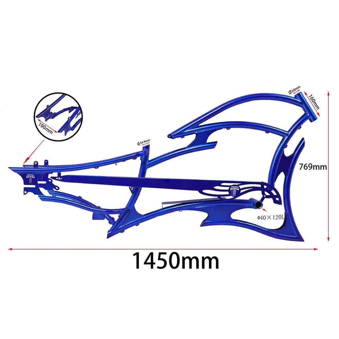 Tracer FM-RAPTOR Ebike Frame 26inch Stretch Chopper for Single Speed/7 Speed - EBike Haul
