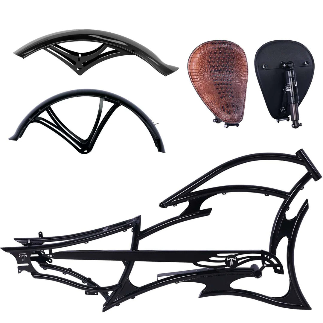 Tracer FM-RAPTOR Ebike Frame 26inch Stretch Chopper for Single Speed/7 Speed - EBike Haul