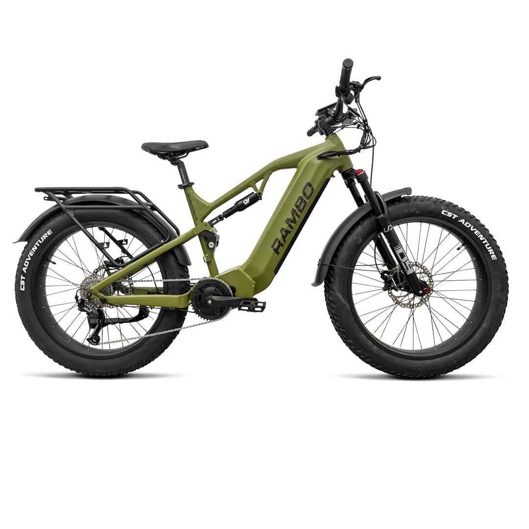 RAMBO Dominator HD| 1000W Mid-Drive Full Suspension Fat Tire Electric Bike - EBike Haul