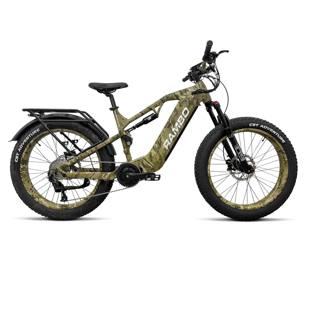 RAMBO Dominator HD| 1000W Mid-Drive Full Suspension Fat Tire Electric Bike - EBike Haul