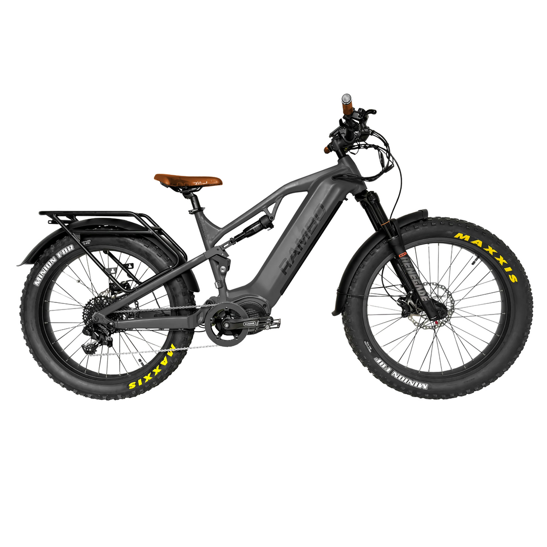 RAMBO Dominator UD| 1000W Mid-Drive, Full Suspension Fat Tire Hunting Electric Bike - EBike Haul