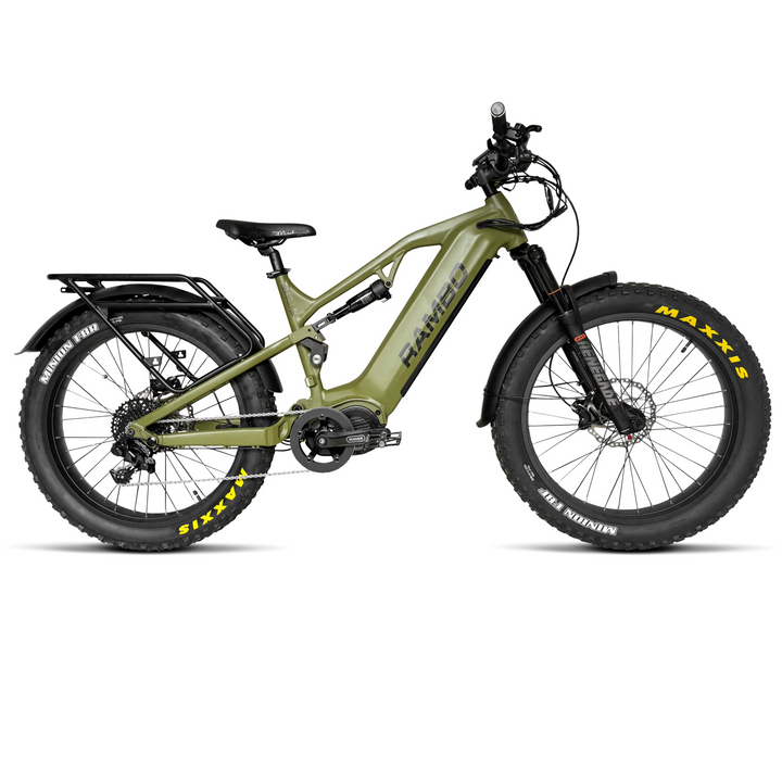 RAMBO Dominator UD| 1000W Mid-Drive, Full Suspension Fat Tire Hunting Electric Bike - EBike Haul