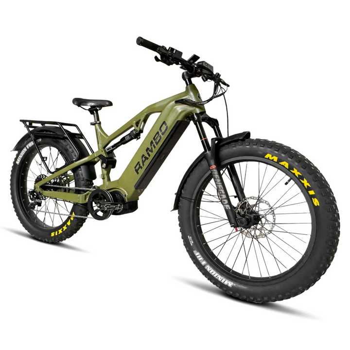 RAMBO Dominator UD| 1000W Mid-Drive, Full Suspension Fat Tire Hunting Electric Bike - EBike Haul