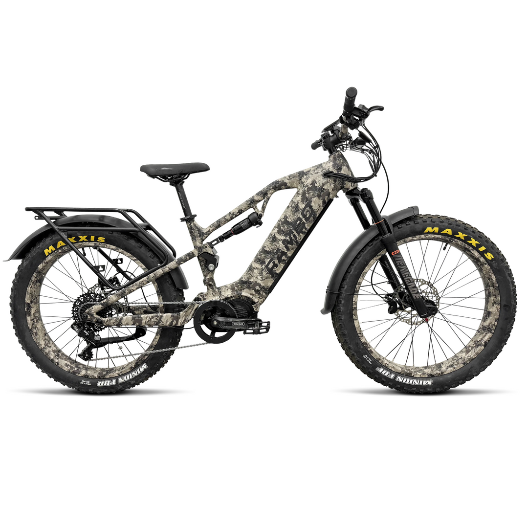 RAMBO Dominator UD| 1000W Mid-Drive, Full Suspension Fat Tire Hunting Electric Bike - EBike Haul
