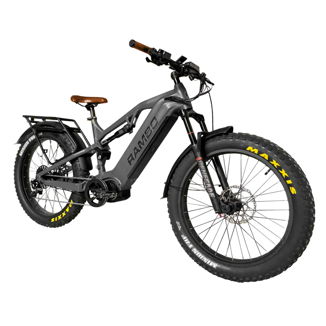 RAMBO Dominator UD| 1000W Mid-Drive, Full Suspension Fat Tire Hunting Electric Bike - EBike Haul