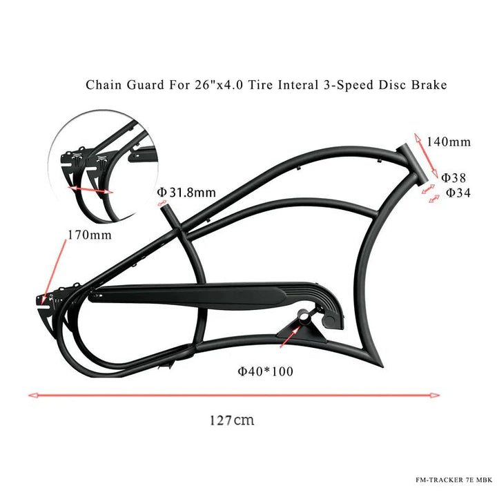Tracer FM-Harman 3D 26" Stretch Cruiser Steel Frame for Interal 3-Speed Disc Brake, Chain Guard included - EBike Haul