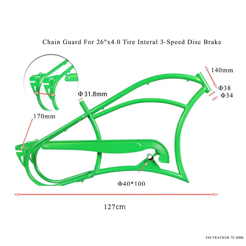 Tracer FM-Harman 3D 26" Stretch Cruiser Steel Frame for Interal 3-Speed Disc Brake, Chain Guard included - EBike Haul