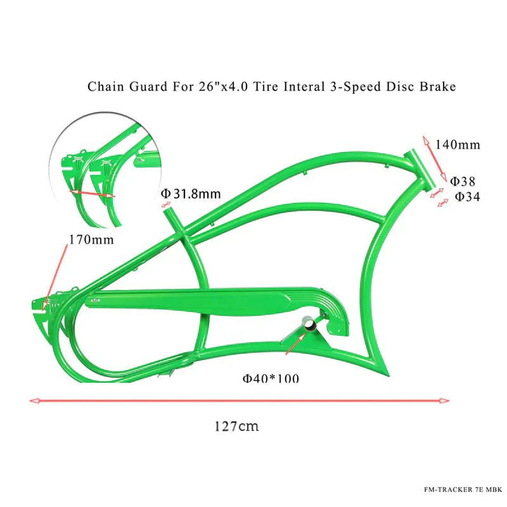 Tracer FM-Harman 3D 26" Stretch Cruiser Steel Frame for Interal 3-Speed Disc Brake, Chain Guard included - EBike Haul