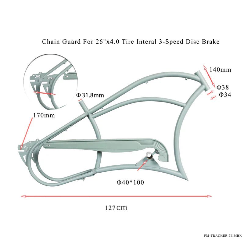 Tracer FM-Harman 3D 26" Stretch Cruiser Steel Frame for Interal 3-Speed Disc Brake, Chain Guard included - EBike Haul