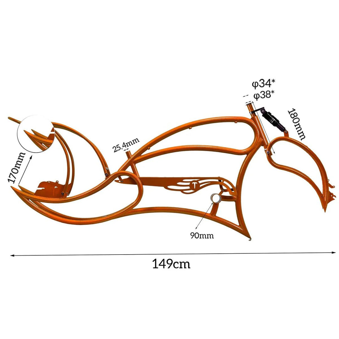 Tracer FM-Leopard 3i Pro 26" Stretch Beach Cruiser Steel Frame, Springer Fork and Chain Guard Included - EBike Haul