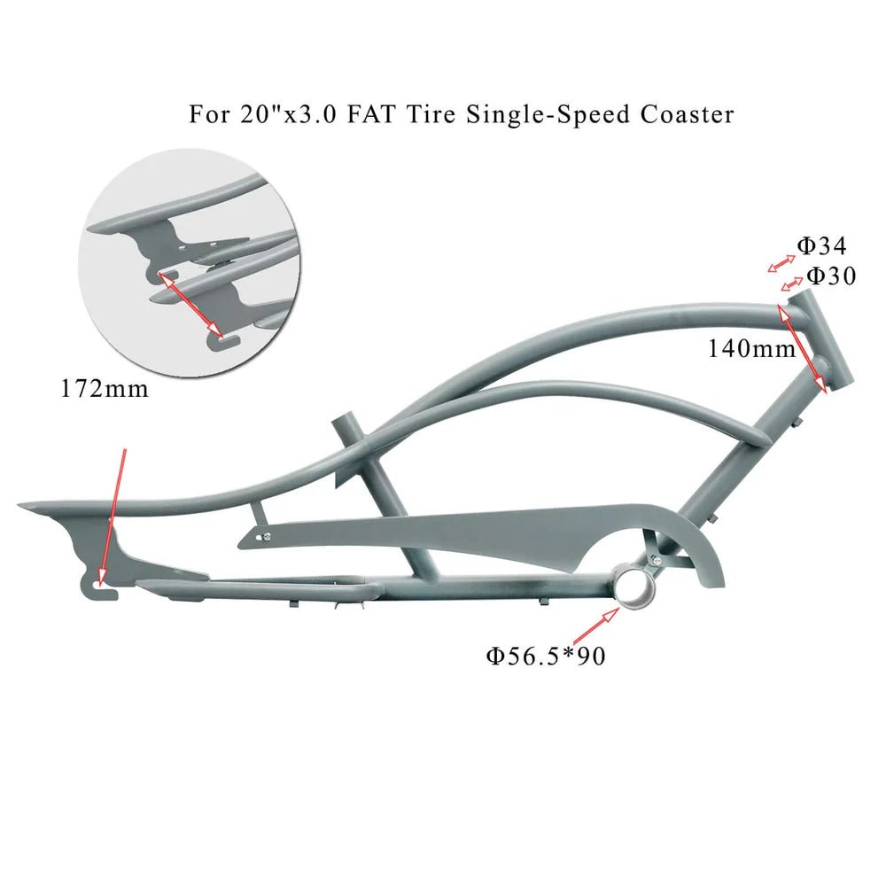 Tracer FM-Master20 20'' x3'' Stretch Cruiser Steel Frame and Chain Guard - EBike Haul