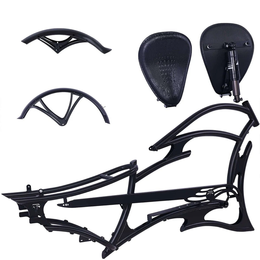 Tracer FM-RAPTOR Ebike Frame 26inch Stretch Chopper for Single Speed/7 Speed - EBike Haul