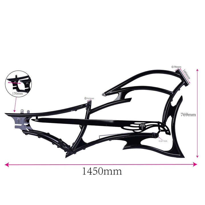 Tracer FM-RAPTOR Ebike Frame 26inch Stretch Chopper for Single Speed/7 Speed