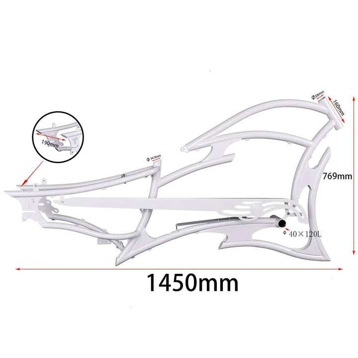 Tracer FM-RAPTOR Ebike Frame 26inch Stretch Chopper for Single Speed/7 Speed - EBike Haul