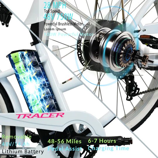 TRACER TRACER| OMEGA 26" 500 W Beach Cruiser Electric Bike For Women - eBike Haul