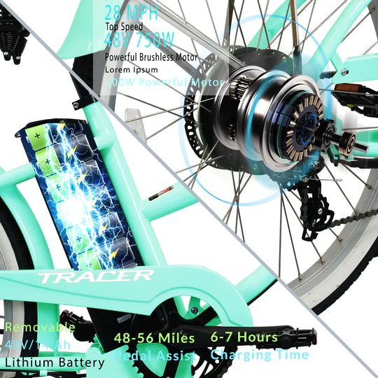 TRACER TRACER| OMEGA 26" 500 W Beach Cruiser Electric Bike For Women - eBike Haul
