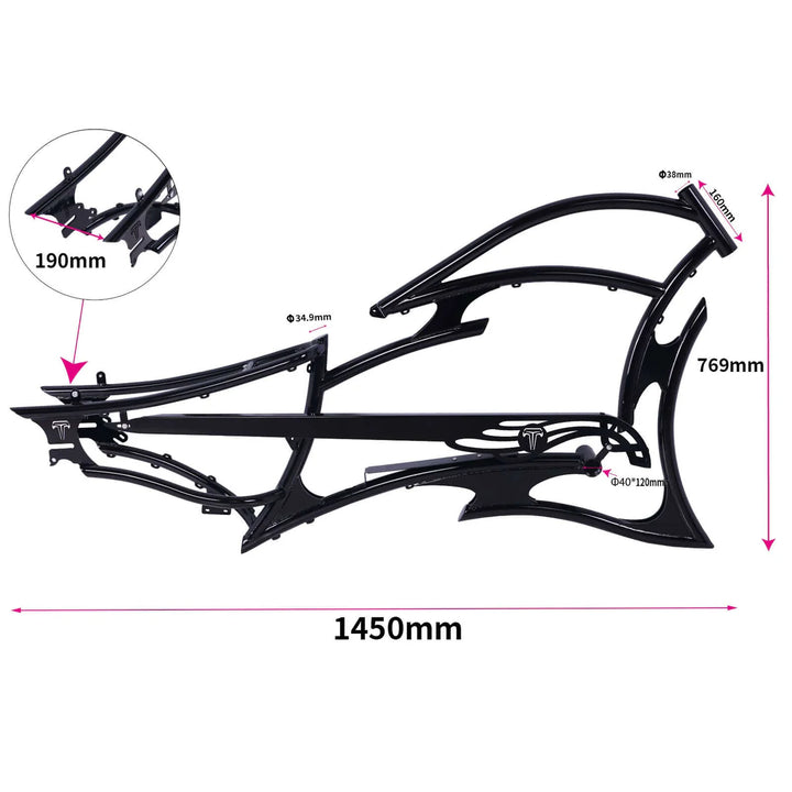 Tracer FM-RAPTOR Ebike Frame 26inch Stretch Chopper for Single Speed/7 Speed