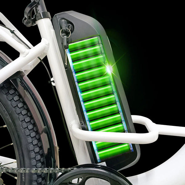 48V15Ah lithium-ion = 40-60 miles per charge (eco mode). UL-certified for safety. Charge once, ride all week.
