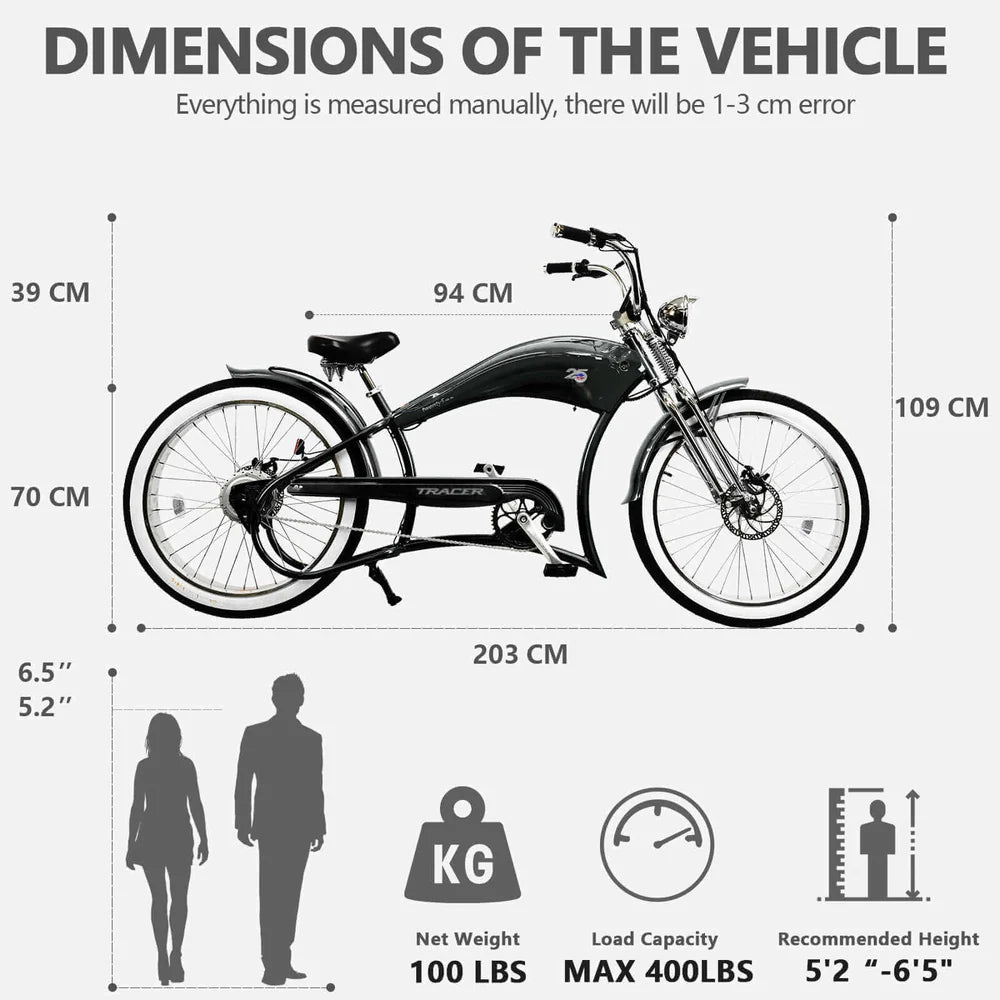 Tracer Twenty5 DS 500W Dual Springer 26" Fat Tire, Retro Style Cruiser EBike