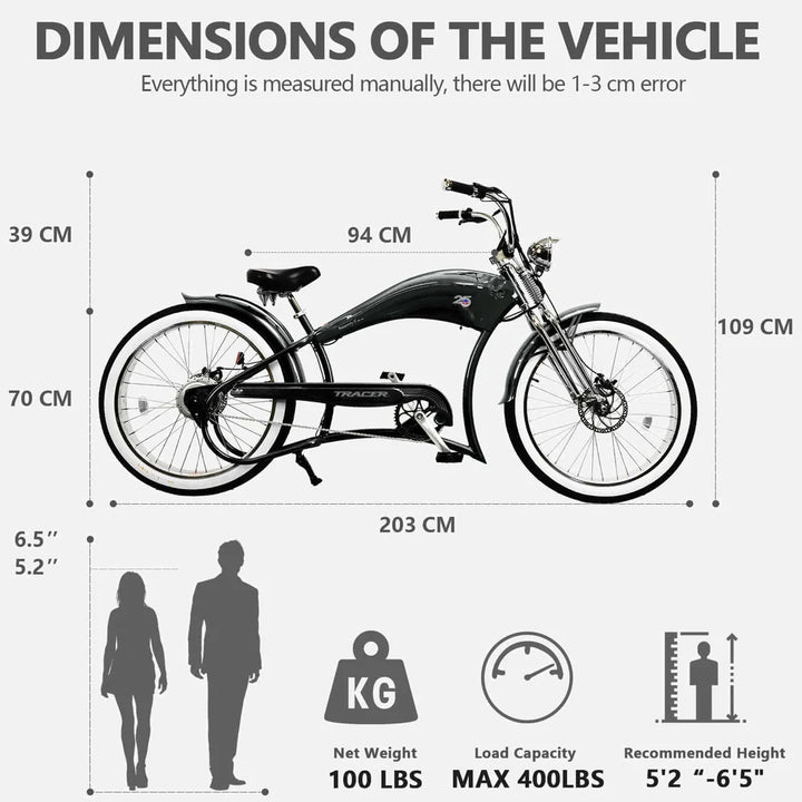 Tracer Twenty5 DS 500W Dual Springer 26" Fat Tire, Retro Style Cruiser EBike