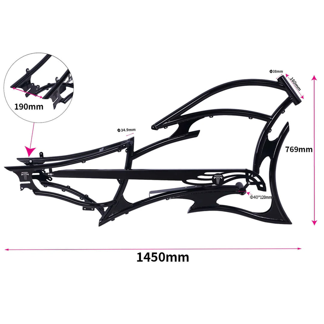 Tracer FM-RAPTOR Ebike Frame 26inch Stretch Chopper for Single Speed/7 Speed