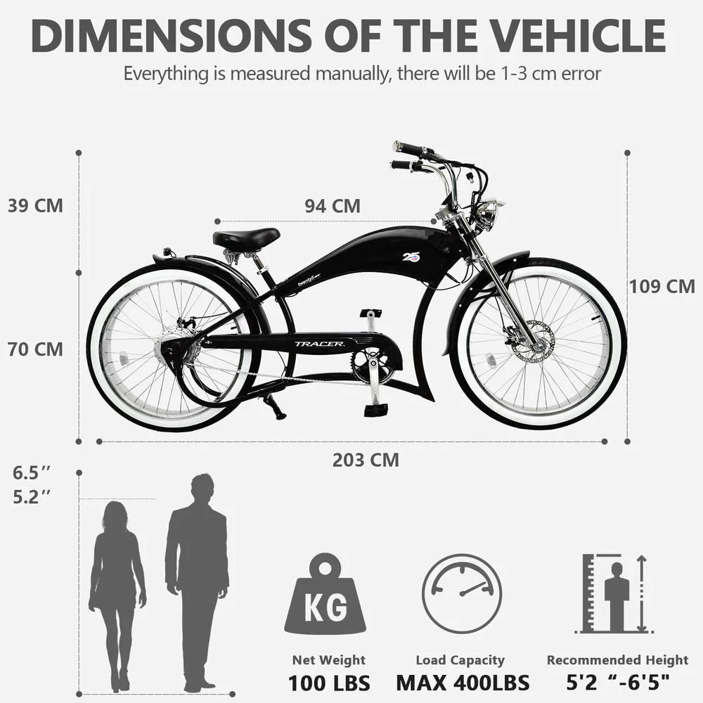Tracer Twenty5 GT 500W 26" Chopper Cruiser E-Bikes
