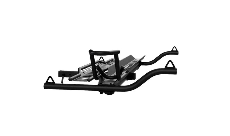 BroadPull+Arms (Front & Back):  Two wide tie-down arms maximize tie down leverage on the front and rear of the motorcycle. Patented shape increases carrier clearance on hills and off-road.