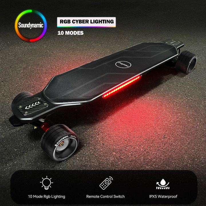 MAXFIND CYBER MAX| High Performance, Flexible Deck, RGB E-Skateboard