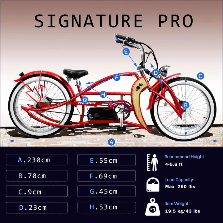 Tracer Signature Pro 26" 800W Chopper Cruiser Electric Bike | USB & Lighter Port
