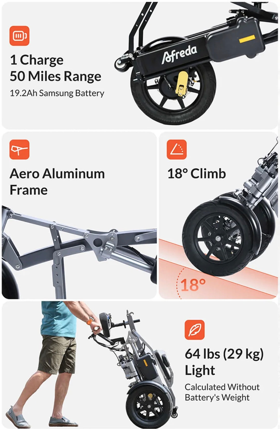 Afreda S8 Stable 3-Wheel Foldable Electric Scooter with App Control