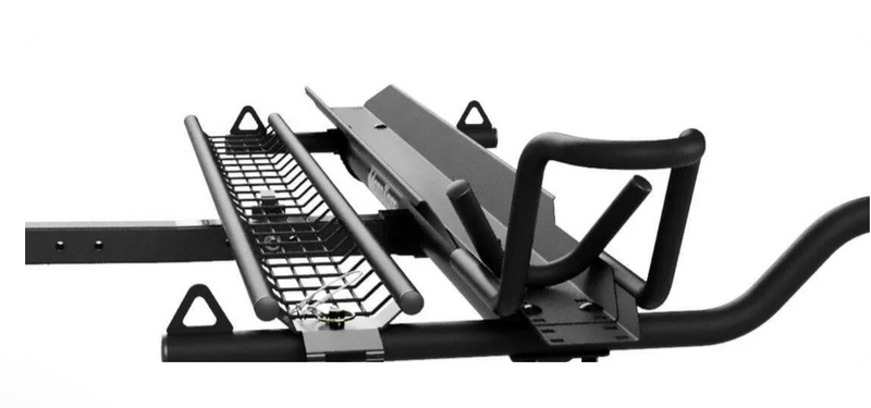 BroadPull Arm:  Patented front tie-down arm provides main support for motorcycle stabilization. Rear tie down arm prevents rear tire from bouncing out of track.