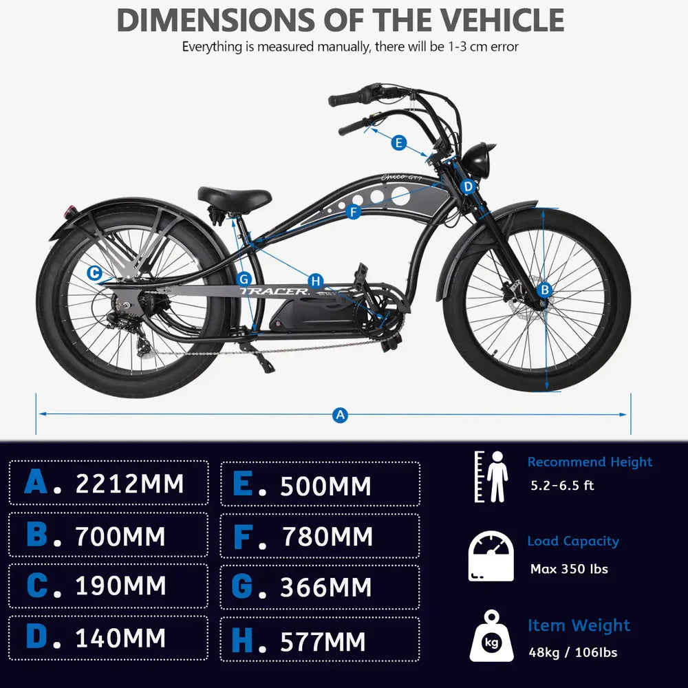 Tracer Chico GT7 750W Fat Tire, Chopper Style Stretch Cruiser Ebike