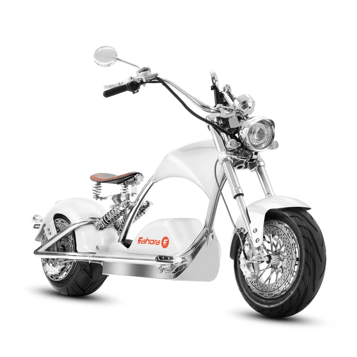Eahora Chrome M1PS 72V 4000W Harley-Style Electric Chopper Scooter 50MPH Chopper Scooters White 3