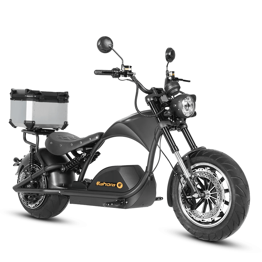 Eahora M1PS + Rear Seat + Tailbox 72V 4000W Harley-Style Chopper 50MPH Chopper Electric Scooters BLACK 1