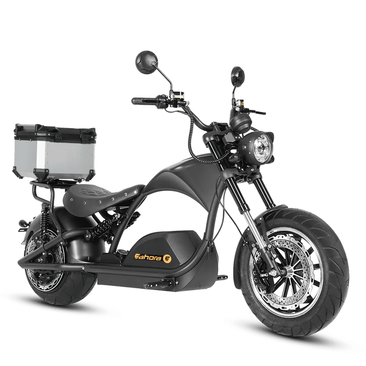 Eahora M1PS + Rear Seat + Tailbox 72V 4000W Harley-Style Chopper 50MPH Chopper Electric Scooters BLACK 1
