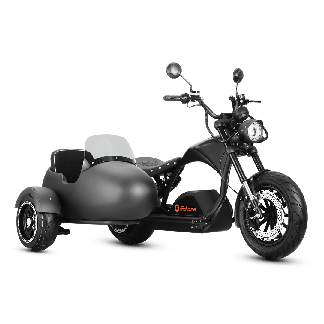 Eahora M1PS + Sidecar 72V 4000W Harley-Style Electric Chopper Scooter 50MPH Chopper Electric Scooters BLACK 1