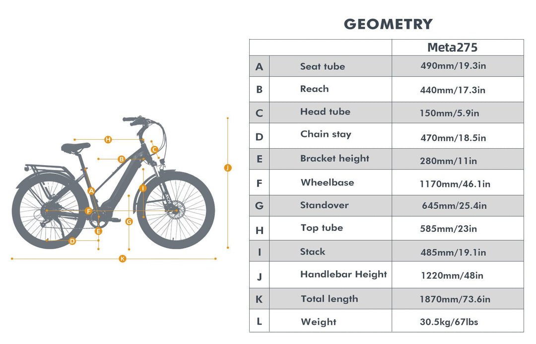 EUNORAU META275 1.0 Dual Battery City Commuter EBike Commuter Electric Bikes Black 12