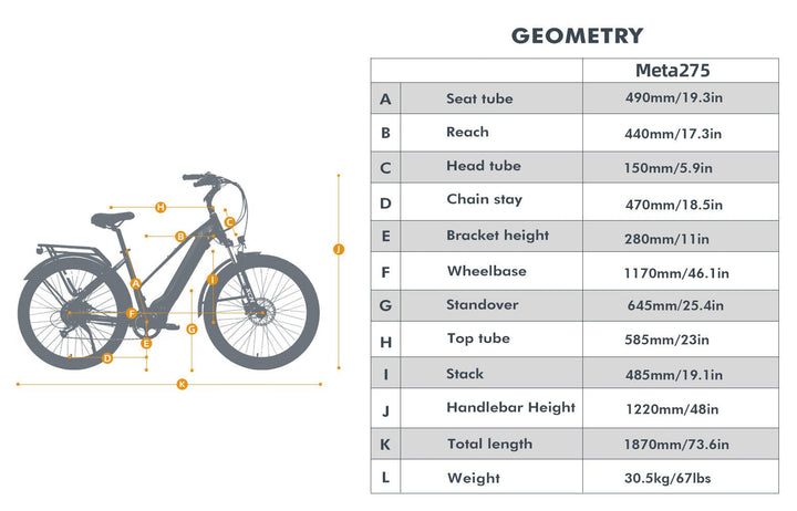 EUNORAU META275 1.0 Dual Battery City Commuter EBike Commuter Electric Bikes Black 12