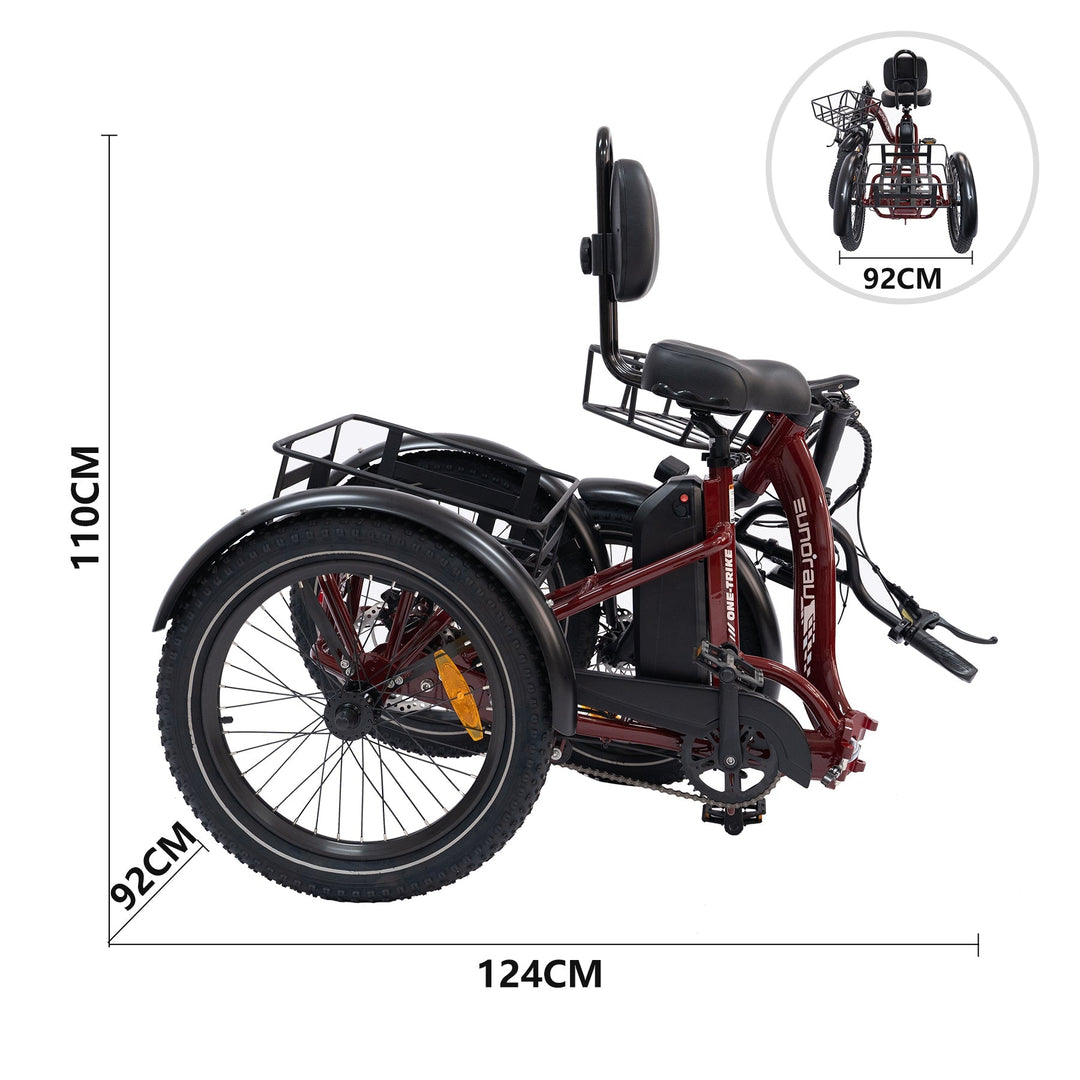 EUNORAU ONE-TRIKE 2.0 Foldable Trike with Rear Differential Folding Electric Trikes Deep Crimson 6