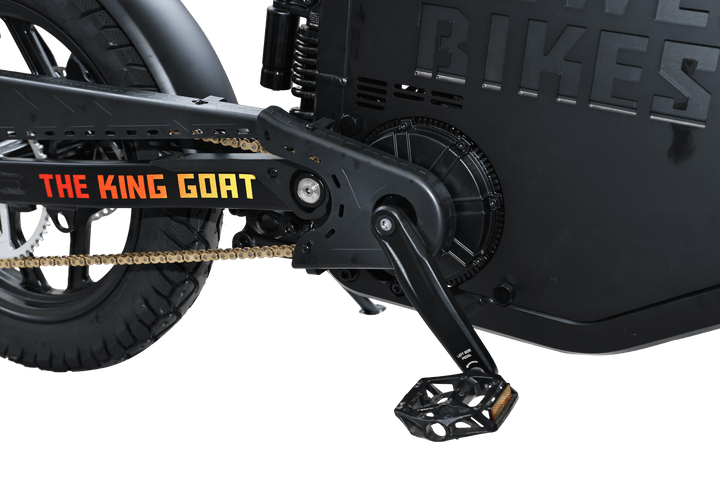 Goat Power King Goat V3 Electric Bike 8500W 70MPH Moped Style Ebike Moped-Style Electric Bikes All Black - Pedals 15