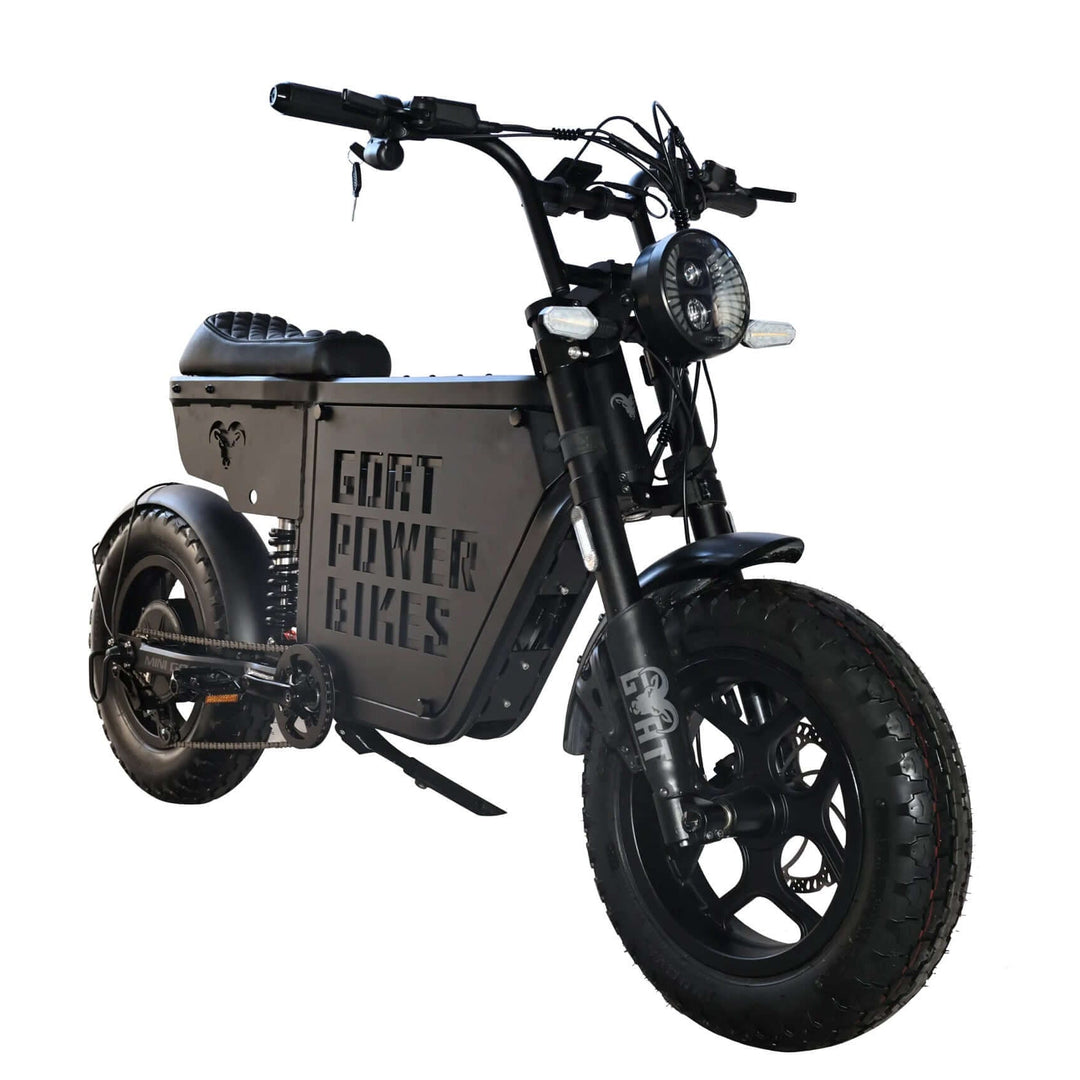 Goat Power Mini Goat Electric Bike 72V 5300W Compact Ebike Moped-Style Electric Bikes All Black - Pedals 1