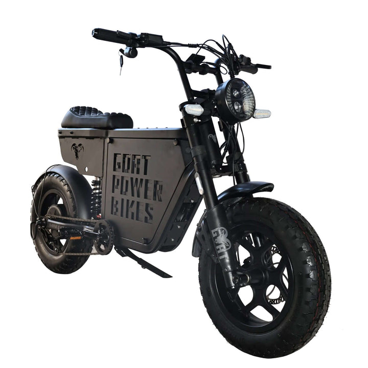 Goat Power Mini Goat Electric Bike 72V 5300W Compact Ebike Moped-Style Electric Bikes All Black - Pedals 1