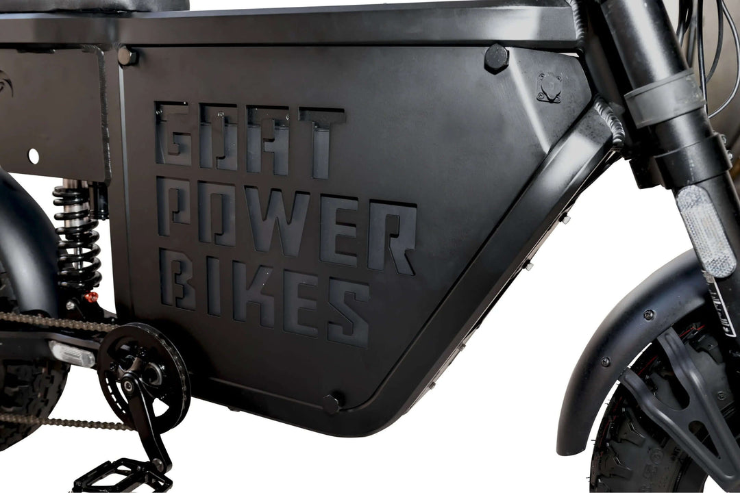 Goat Power Mini Goat Electric Bike 72V 5300W Compact Ebike Moped-Style Electric Bikes Black - Gold Forks - Pedals 9