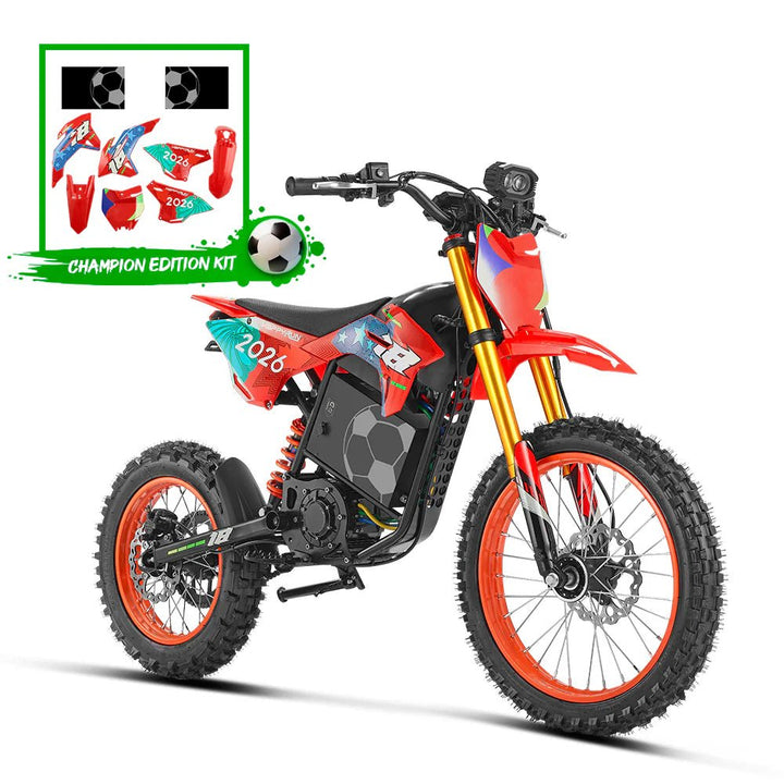 HappyRun F18 2.0 Electric Dirt Bike Dirt Electric Bikes Red + Champion Plastics Kit 13