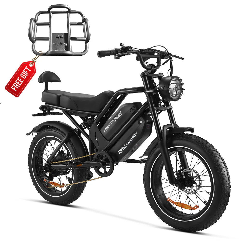 HappyRun G70 Full Suspension, Fat Tire,Two-Seater Fast E-Cargo Bike