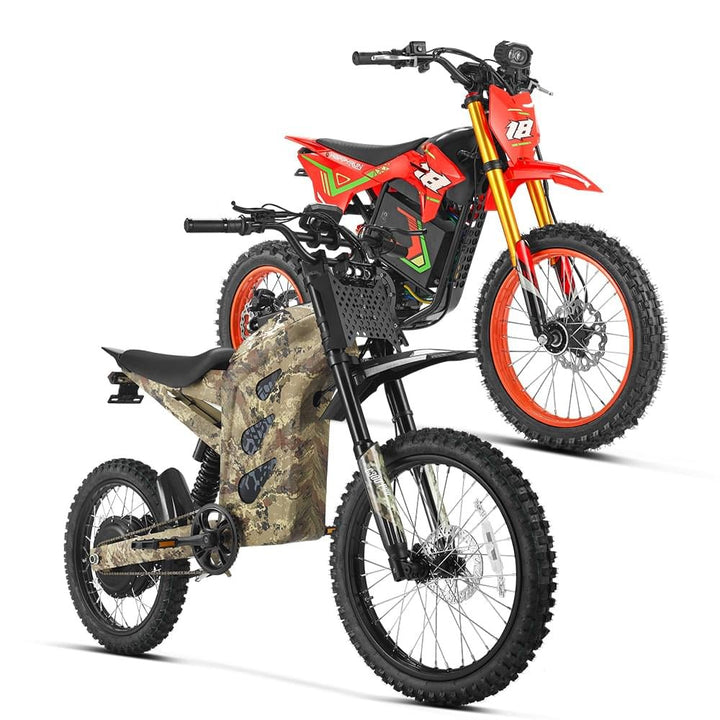HappyRun Ultimate Dirt eBike Combo: F18 2.0 &amp; G300 Pro Dirt Electric Bikes Red + Camo 3