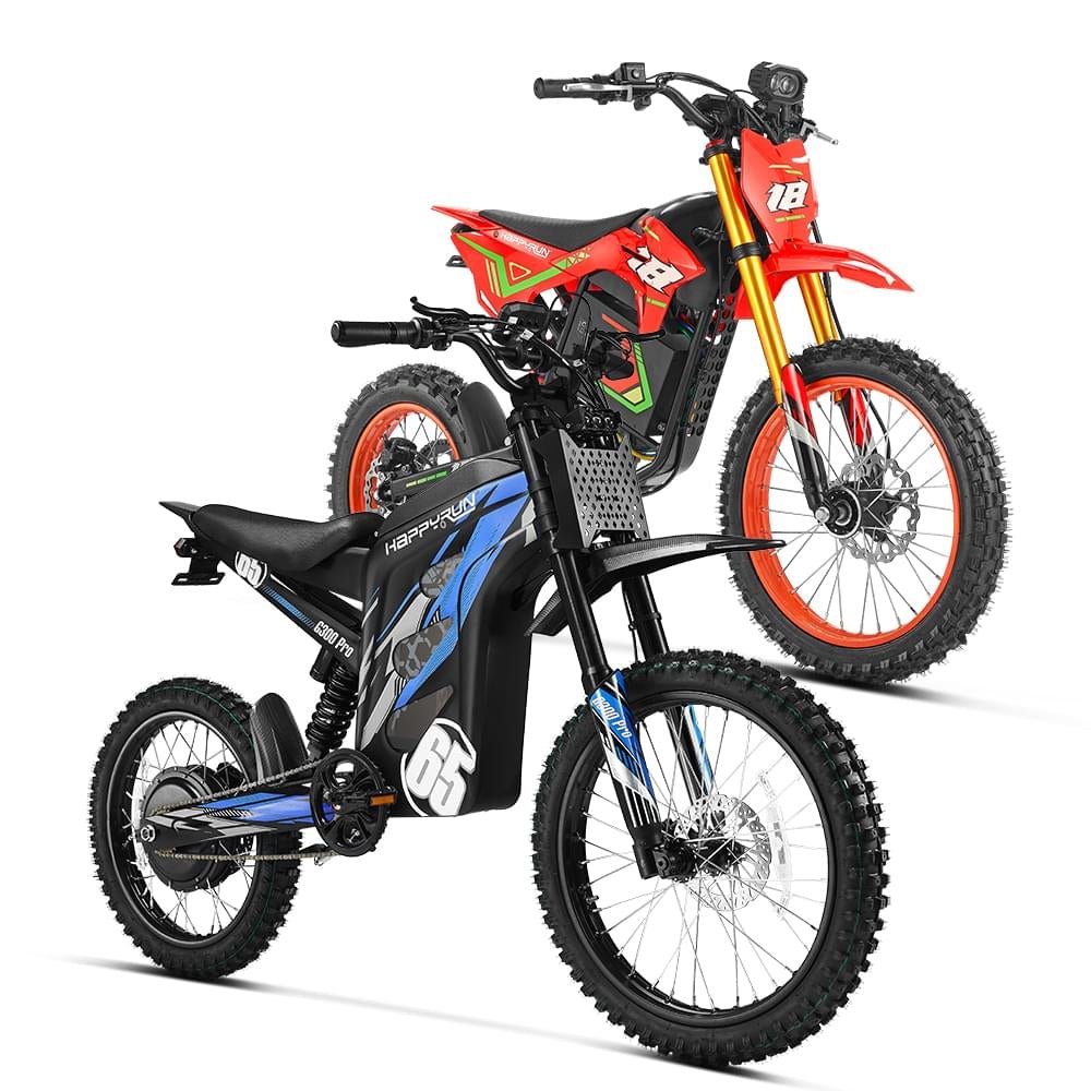 HappyRun Ultimate Dirt eBike Combo: F18 2.0 &amp; G300 Pro Dirt Electric Bikes Red + Blue 2