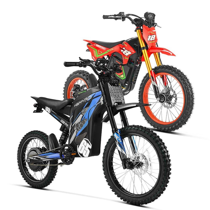 HappyRun Ultimate Dirt eBike Combo: F18 2.0 &amp; G300 Pro Dirt Electric Bikes Red + Blue 2